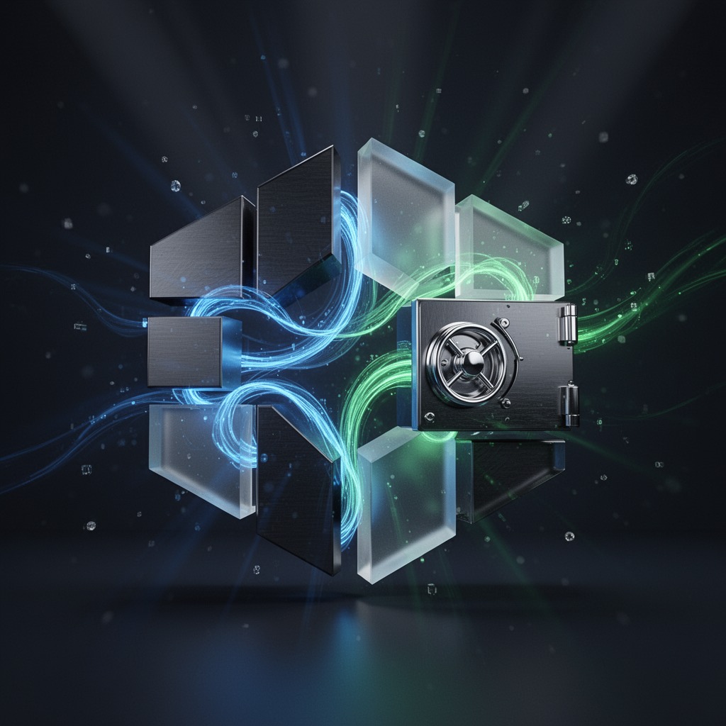 A professional desktop cryptocurrency portfolio setup featuring digital hardware key integration and multi-currency tracking software interface panels